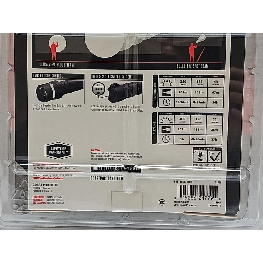COAST Polysteel 400R Flood & Spot‎ Rechargeable LED Flashlight & Power Bank NEW